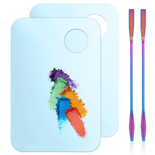 TIESOME 2pcs Acrylic Makeup Palette with 2 Palette Stick, Professional Cosmetic Mixing Makeup Palette Makeup Artist Tool for Mixing Foundation Eye Shadow Eyelash Nail Art(Gradient)