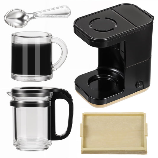 AOZUO 4-Piece Dollhouse Miniature Coffee Machine, 1:12 Mini Coffee Machine, Plastic Coffee Cup, Spoon Tray, Dollhouse Decor, 1:12 Dollhouse Decoration, Role Play for Dollhouse, Kitchen Accessories