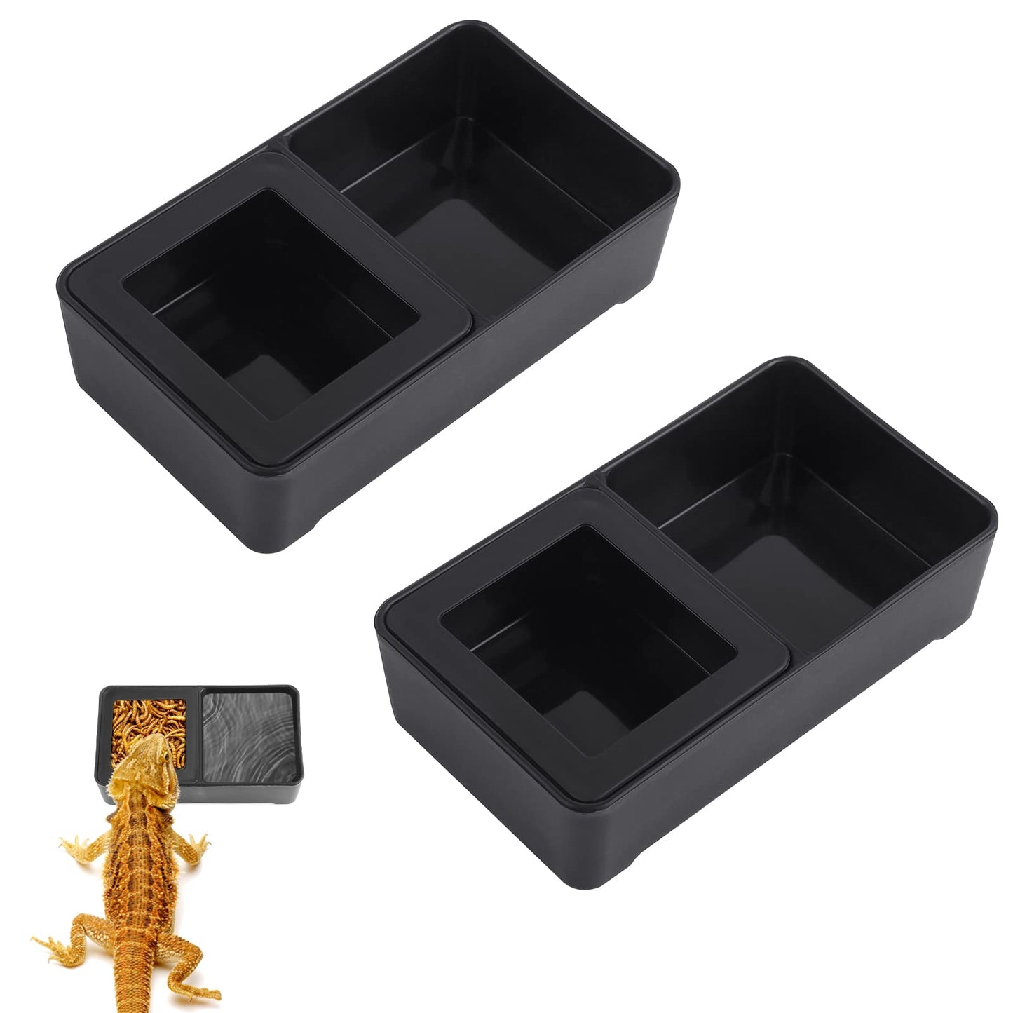 TIESOME Reptile Food Dish Bowl, 4.1'' x 2.3'' Double Bowl Worm Water Dish, Detachable Reptile Feeder Food Dish, Amphibian Feeding Bowl for Lizards Bearder Dragon Frog Gecko Snake Turtle Hamster(2 Pcs)