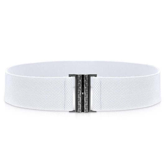 Jeffdad Wide Stretchy Belts for Women, Vintage Elastic Waist Belts Adjustable Cinch Belt Muticolored Ladies Dress Buckle Belt(White)