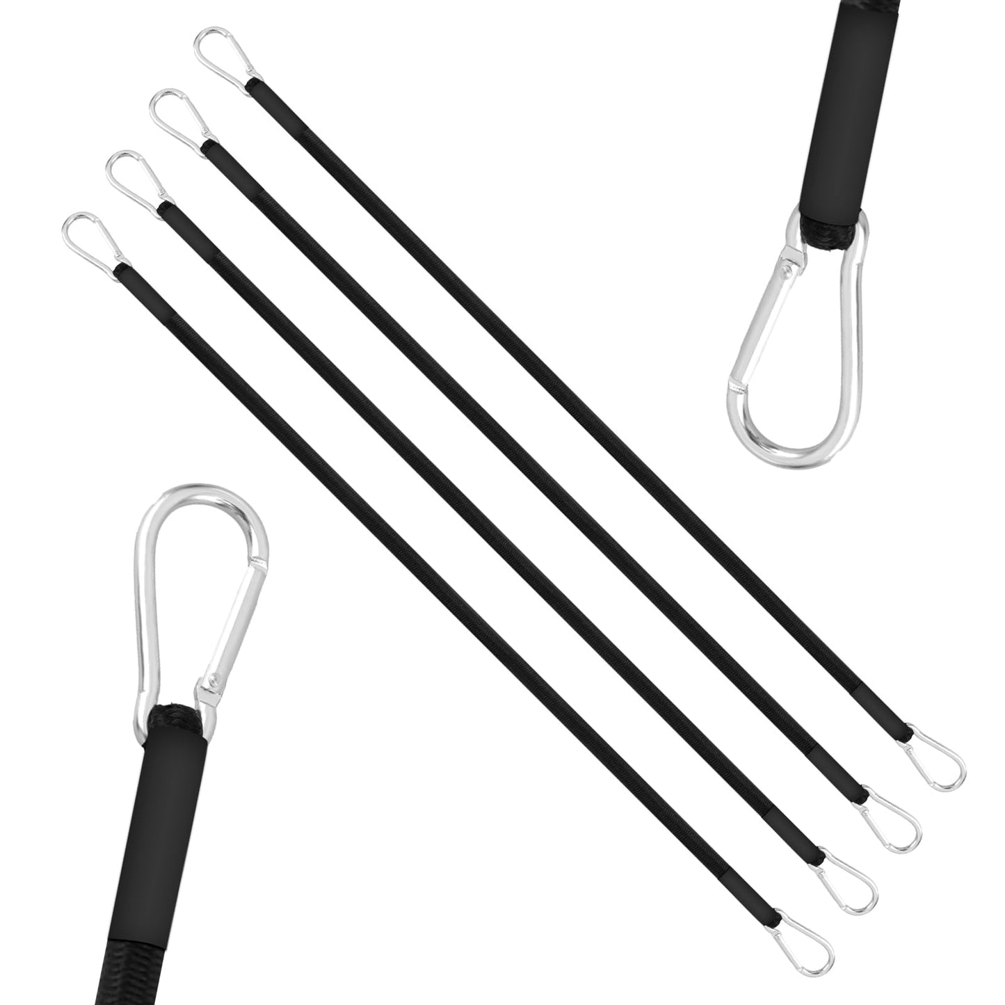 Yuanchu 4Pcs Bungee Cords with Carabiner, 26 in Bungee Cords with Hooks Heavy Duty Bungee Cords with Carabiner Clip Strong Elastic Bungee Straps for Outdoor Tent Tarps Camping Cargo Luggage Bike Rack