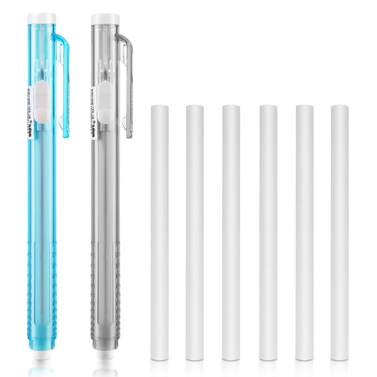 Molain Pen Style Erasers Set, 2PCS Retractable Mechanical Eraser Pens with 6 Pcs Replacement Eraser Refills, Retractable Eraser Click Stick Erasers Bar Erasers for School Office Painting Writing