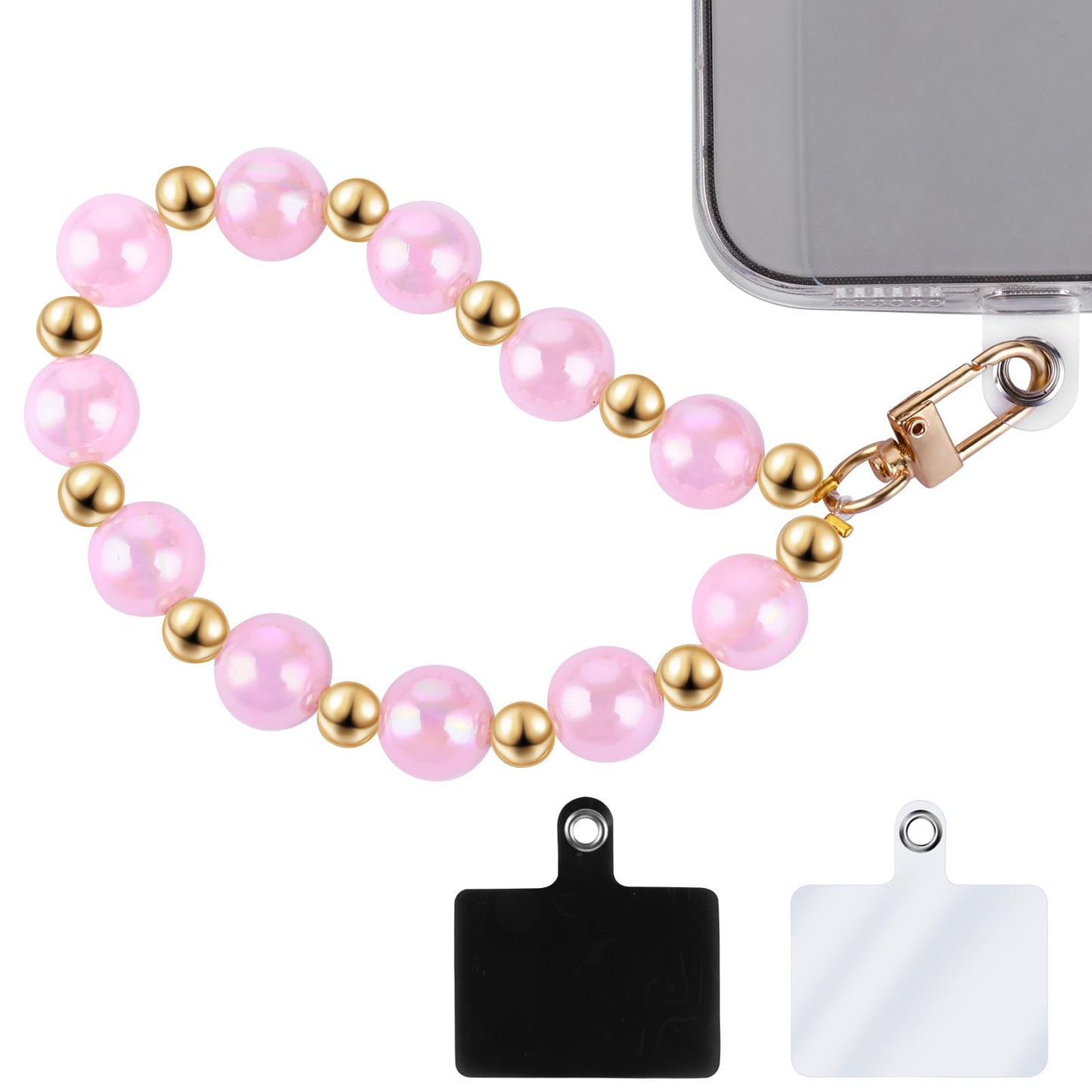 cobee Phone Charm with Beaded Pearls, 2 PCS Phone Lanyard Wrist Strap Hands-Free Wristlet Bracelet Phone Teather Patches Fit for Most Phone Cases Phone Wrist Strap for Girls Women (Pink A)