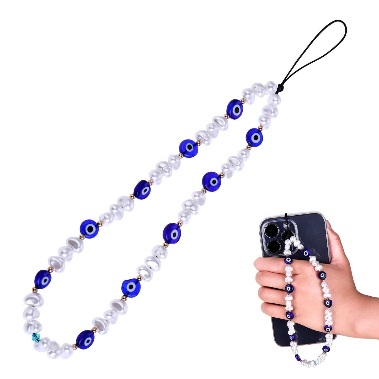 Beaded Phone Charm, Evil Eye Beaded Lanyard Wrist Strap Gemstone Phone Charm Handmade Phone Chain Strap Keychain for Men Women Girls Cell Phone String Strap(Heart)