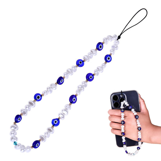 Beaded Phone Charm, Evil Eye Beaded Lanyard Wrist Strap Gemstone Phone Charm Handmade Phone Chain Strap Keychain for Men Women Girls Cell Phone String Strap(Heart)