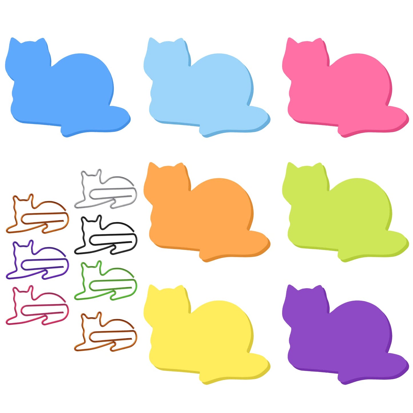 Molain Cat Sticky Notes with Paper Clips, Cute Cat Self-Stick Notes Cat Index Tabs Self-Stick Memo Pads 7 Pack 210 Sheets (B)