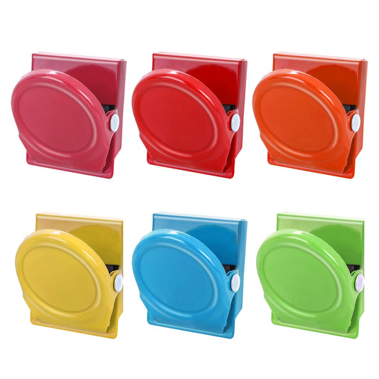Molain 6Pcs Magnetic Metal Clips, 30mm Colored Fridge Magnets Clips, Whiteboard Magnets, Metal Hinge Clips, Mini Picture Clips for Home, School and Office Supplies (6 Colors)