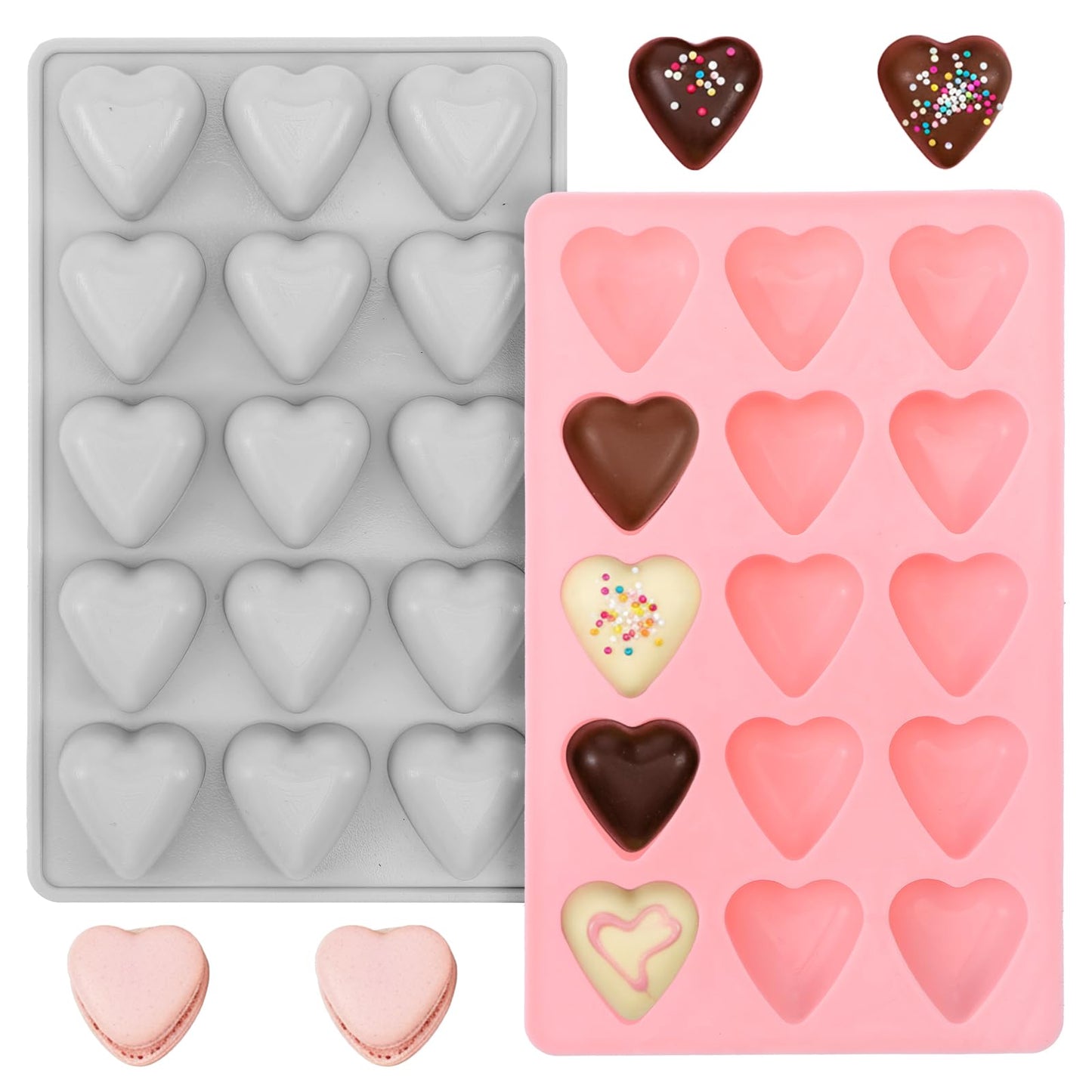 WJIAAA Silicone Mould Heart, Pack of 2 Silicone Moulds Chocolate & Ice Cubes, 11 x 18 cm with 3 x 3 cm Hearts for Valentine's Day, Weddings, Engagements, Large Celebrations, Family Life