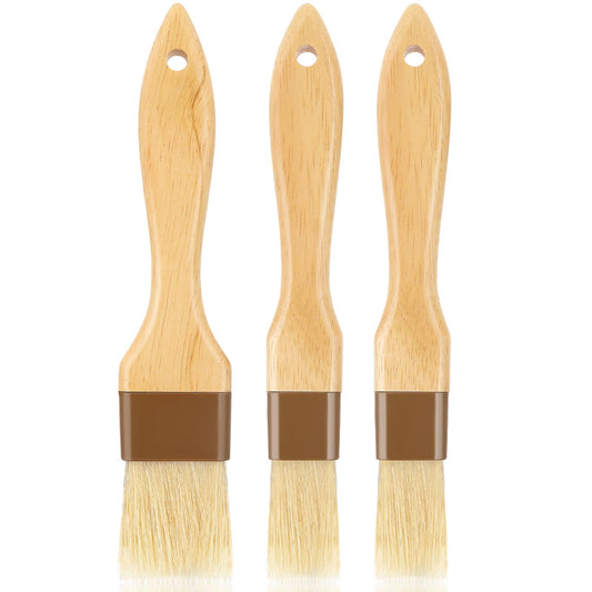 Amaxiu 3 Pcs Pastry Brushes for Baking, Basting Brush with Boar Bristles and Beech Hardwood Handle Culinary Oil Brush Easy Clean Butter Brush Food Kitchen Cooking Brushes (1.18in, 1.77in)