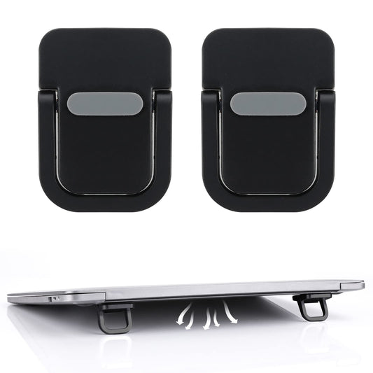 Bewudy 2PCS Portable Keyboard Riser, Self-Adhesive Mini Laptop Stand Invisible Computer Keyboard Stand for Desk, Foldable Laptop Feet with Anti-slip Silicone (Black)