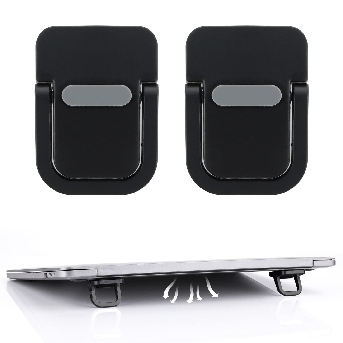 Bewudy 2PCS Portable Keyboard Riser, Self-Adhesive Mini Laptop Stand Invisible Computer Keyboard Stand for Desk, Foldable Laptop Feet with Anti-slip Silicone (Black)