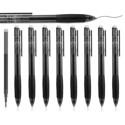 Jeffdad 8 Pcs Black Erasable Pens 0.5mm, Retractable Fine Point Black Ink Pens, Smooth Writing Gel Pen for Drawing Writing(Black)