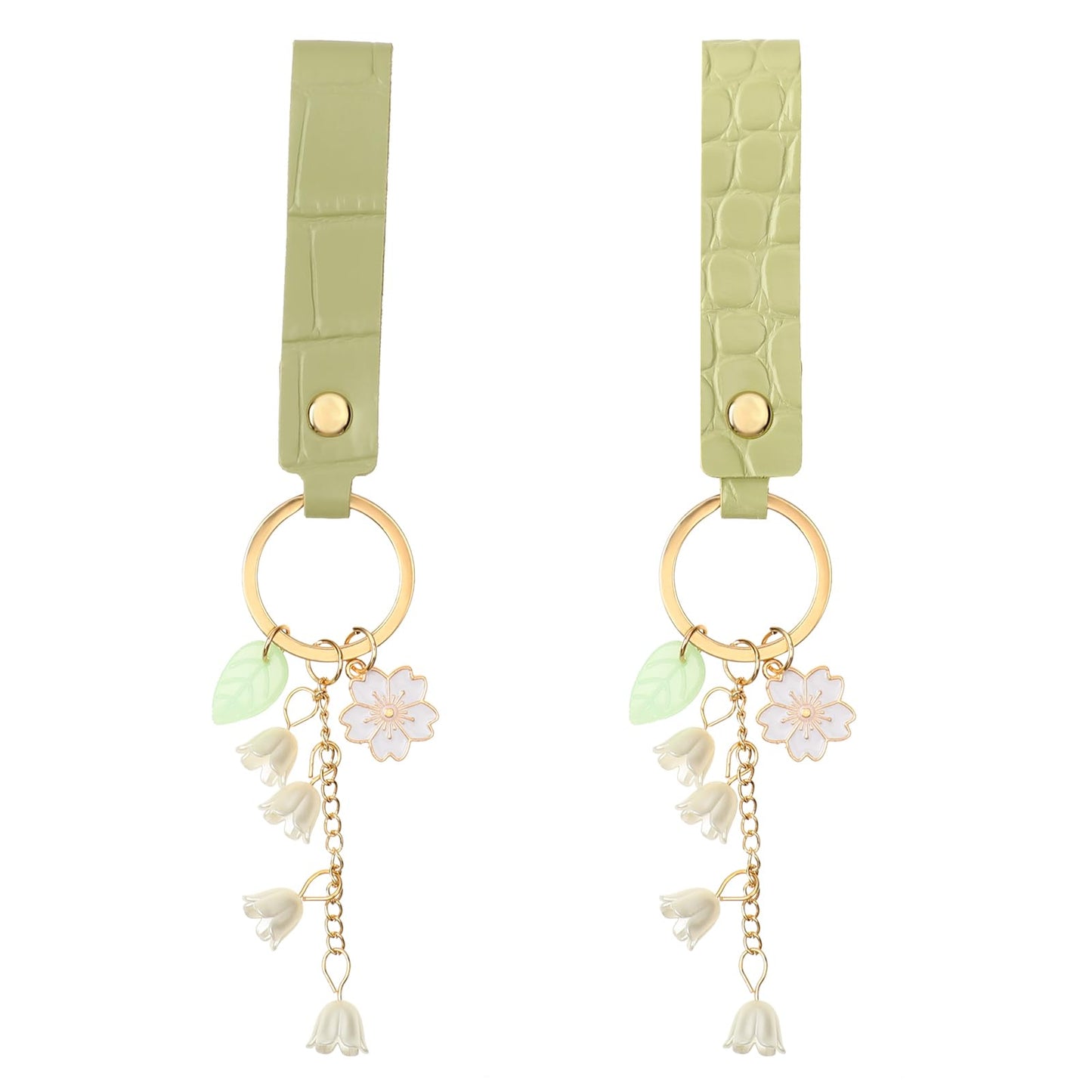 simarro 2Pcs Lily of The Valley Flower Key Chain, Women's Leather Key Rings Keychain for Car Keys Cute Handbag Key Chain for Women And Girls Gifts