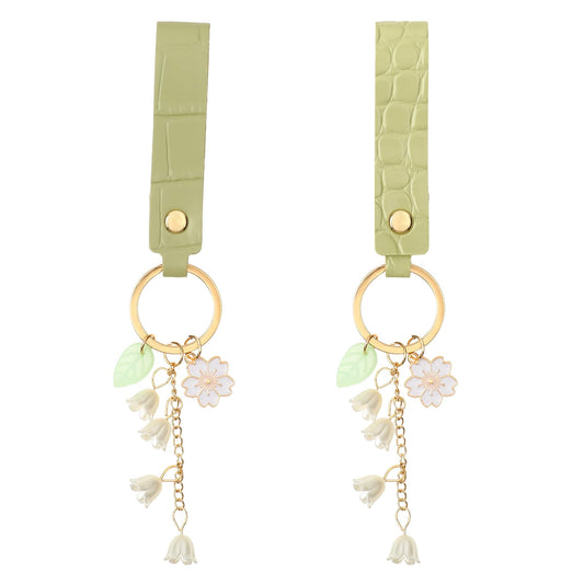 simarro 2Pcs Lily of The Valley Flower Key Chain, Women's Leather Key Rings Keychain for Car Keys Cute Handbag Key Chain for Women And Girls Gifts