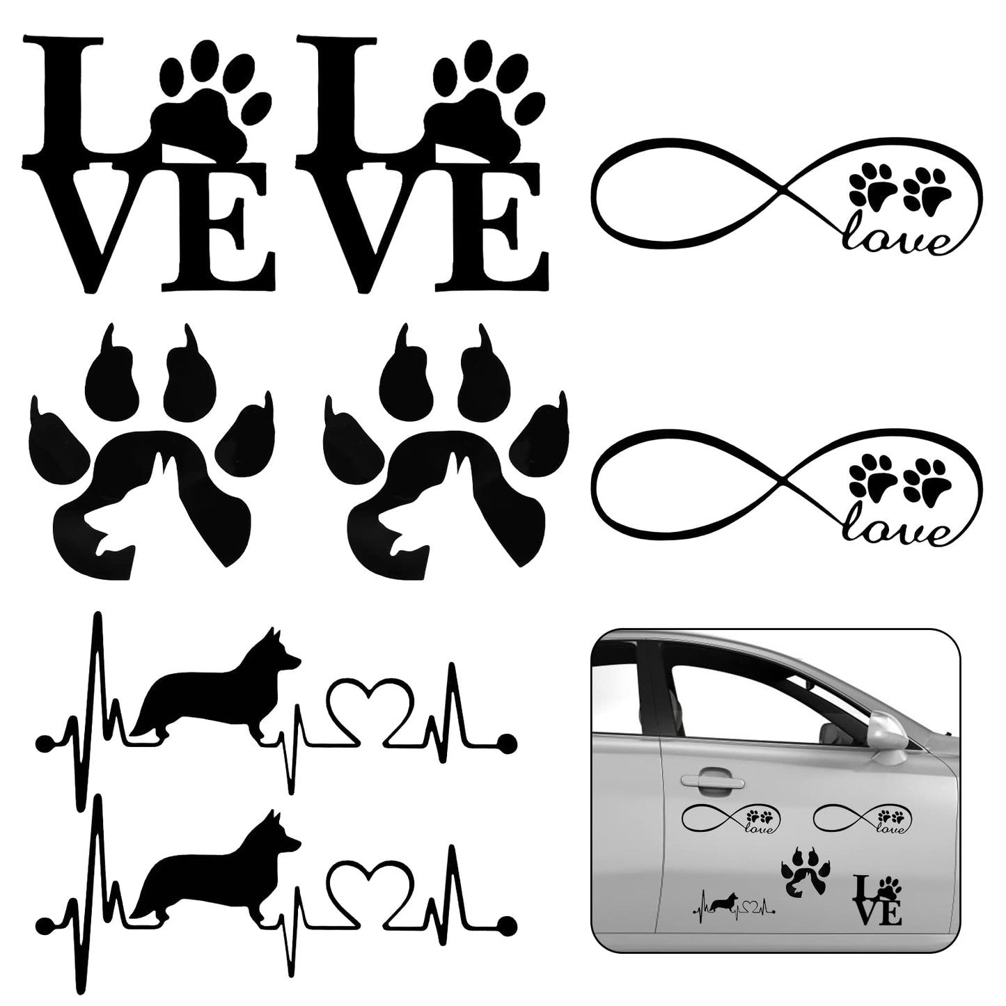 cobee Dog Paw Car Stickers, 8PCS Waterproof Dog Love Auto Decals Dog Footprint Car Decal Self Adhesive Car Decoration Sticker for Bumper Window Walls Laptop Luggage(Black)