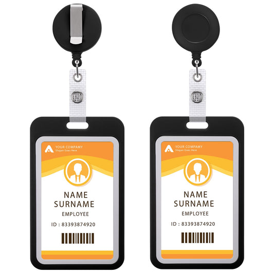 Bewudy 2 Pcs Hard Plastic ID Badge Holders, Retractable Badge Holder Reel Clips with Badge Holders, Identity ID Badge Holder Case for Nurse Doctors Teacher Office School Supplies