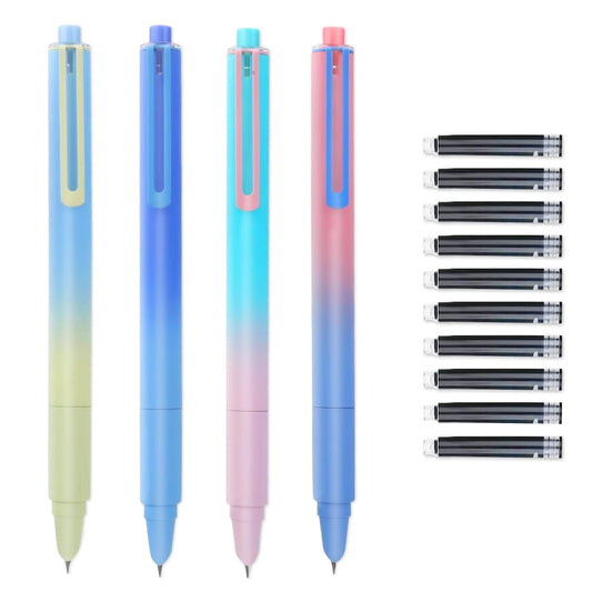 cobee Aesthetics Retractable Fountain Pen, 4 Pieces 0.38mm Fountain Writing Pen with 10 Black Ink Sac Calligraphy Pen Extra Fine Point Smooth Writing Pen for School Office Supplies(B)