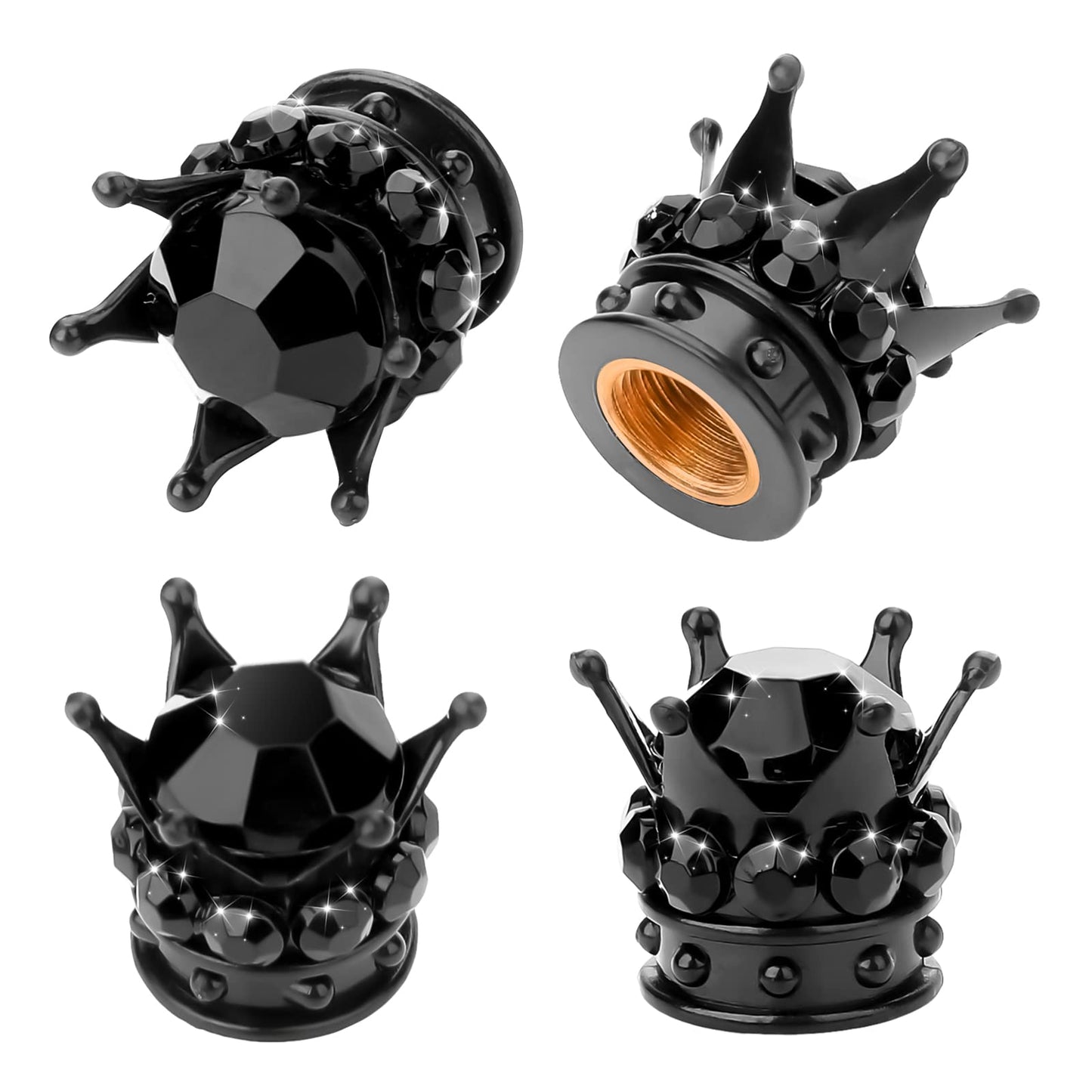 cobee Crown Tire Valve Stem Caps, 4 Pcs Lady Bling Tire Valve Stem Caps, Heavy-Duty Handmade Gril Crystal Rhinestone Crown Vehicle Car Tire Caps Covers for Women Cars Trucks Bikes (Black Rhinestone)
