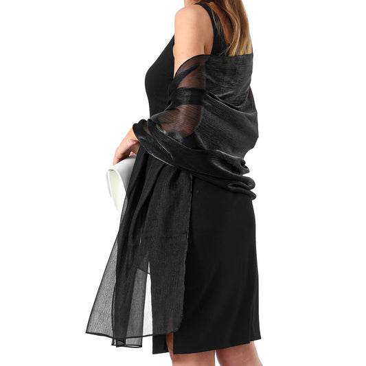 Jeffdad Women Shawls Scarf Soft Fashion Silky Satin Shawls for Bridal Bridesmaid Wedding Evening Party Formal Ball Scarves(Black)