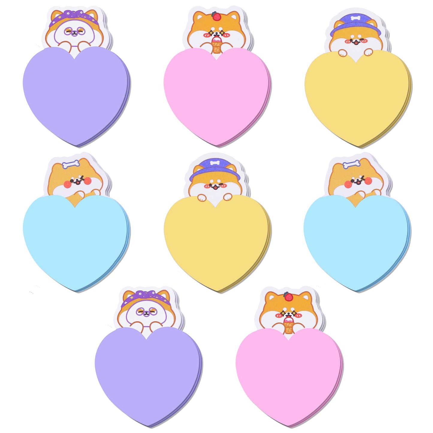 cobee Cute Heart Shape Self Stick Notes, 8 Pack Cartoon Animal Sticky Notes Colorful Heart Memo Pads Markers Flags Cute Sticky Notes for Students Home Office Supplies 240 Sheets(A)