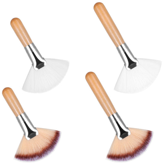AOZUO Pack of 4 Face Brushes Contouring, 2 Sizes, Flat Foundation Brush with Wooden Handle, Make Up Concealer Brush, Flat Foundation Brush, Make Up Brush for Liquid Concealer