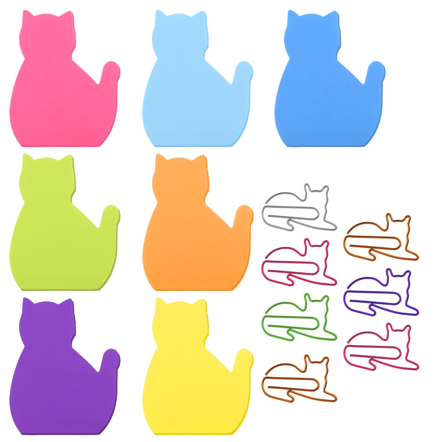 TIESOME 7 Pack Cute Cat Sticky Notes with Paper Clips, Kawaii Animal Self-Stick Notepads Cute Sticky Memo Pads Markers Flags Index Tabs School Home Office Gifts Supplies 210 Sheets(A)