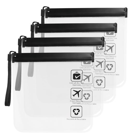 Jeffdad 4 Pack TSA Approved Toiletry Bag, Clear Quart Size Toiletries Bags for Travel Carry On, Airport Airline Compliant Bag for Holiday Travel Essentials Bags(Black)