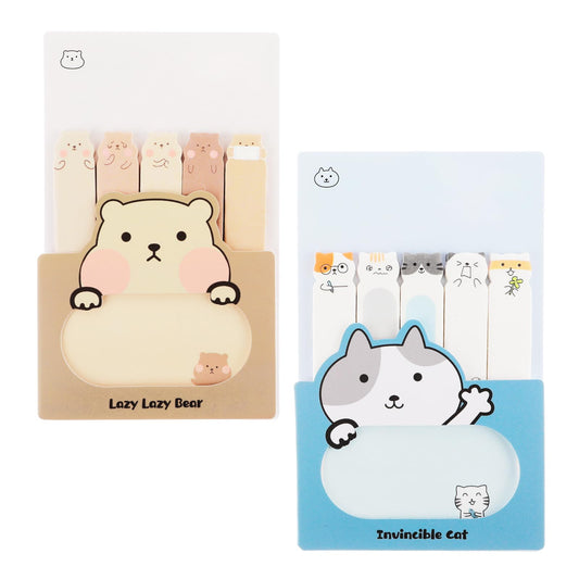 Amabro 240PCS Cute Animal Notes, Cartoon Animal Sticky Pads Kawaii Memo Self-Adhesive Tabs Colorful Flags Index for Office School Gifts(Cat, Bear)