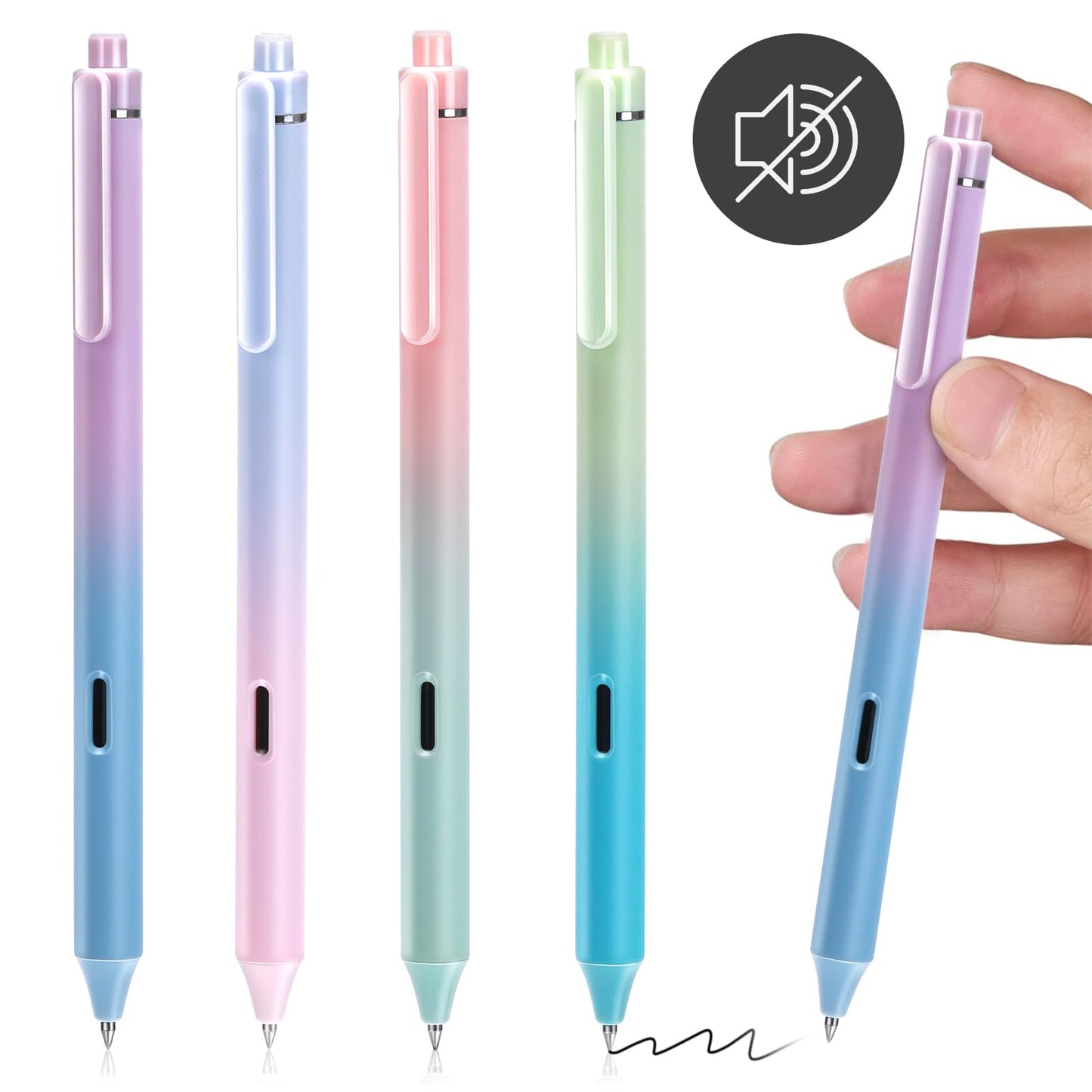 TIESOME Silent Gel Pens, 4Pcs 0.5mm Aesthetic Gel Ink Pens Retractable Ball Point Pen Black Ink Smooth Writing Pens Gradient Colored Pens for School Office Gift Supplies