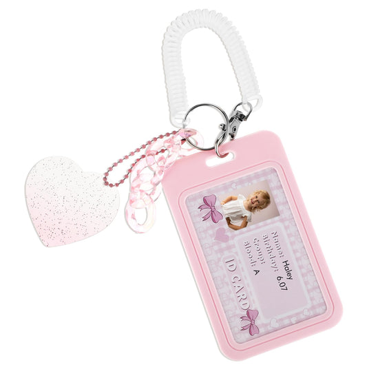 Amaxiu 3 Inch Acrylic Kpop Photocard Holder, Photocard Display Frame Kpop Photo Stand Kpop Photocard Organizer with Keychain Love Heart Pendant for Tabletop Decor (Pink)