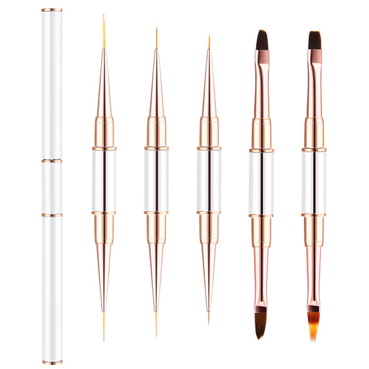 HJZHII 5PCS Nail Art Bushes, Professional Double Ended Nail Brushes Drawing Design Brushes Nail Design Brushes Gel Nail Brush Nail Liner Brushes for Home Use and Professional Nail Salon(Weiß)