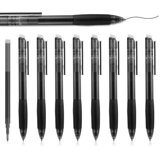Jeffdad 8 Pcs Black Erasable Pens 0.5mm, Retractable Fine Point Black Ink Pens, Smooth Writing Gel Pen for Drawing Writing(Black)