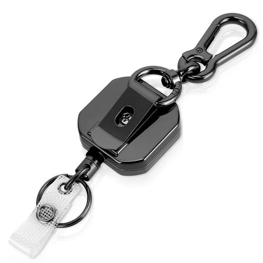 Amaxiu Retractable Badge Reel, 27.5" Heavy Duty Badge Reel with Steel Wire Cord Metal Badge Holder with Belt Clip Retractable Clip Accessories with Key Ring Max Loading Weight 6-8 OZ