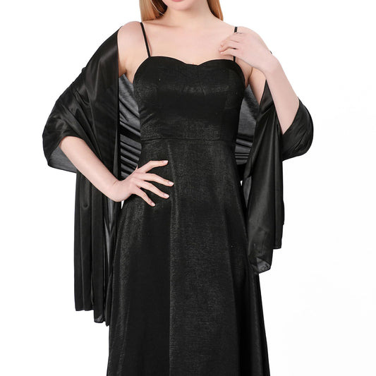 Jeffdad Shawls and Wraps for Evening Dresses, Women's Shawl Scarf Elegant Soft Silky Wraps Wedding Bridal Scarf(Black)