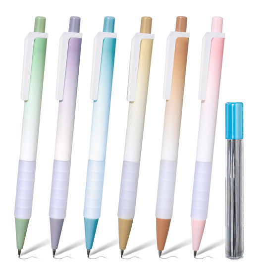 AOZUO Mechanical Pencil Set, 6PCS 0.7mm Medium Point Aesthetic Pencils Cute Gradient Color Mechanical Pencil with 1 Box of Mechanical Pencil Replacement Refill for Writing, Drawing, Sketching