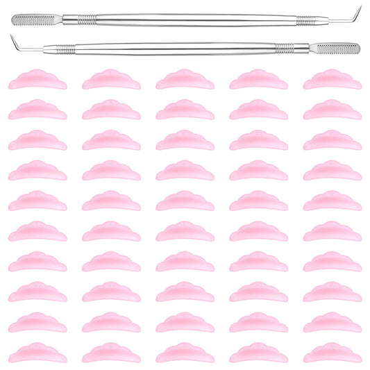 Cobee 52 Pcs Eyelash Lift Tools Set, 2 Pcs Stainless Steel Lash Separator Lift Rod Tools with Comb with 50 Pcs Silicone Eyelash Pads, Eyelash Perming Curler Kit for Extension Makeup Beauty Tool