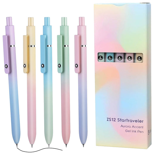 cobee Aesthetic Ballpoint Pens, 0.5mm Retractable Gel Ink Pens Cute Ball Point Pen Black Smooth Writing Pastel Roller Ball Pens for School Office Gift Supplies 5 PCS (Gradient)