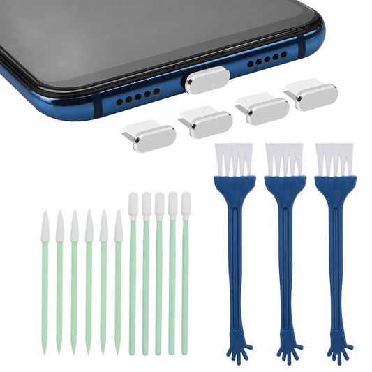 HJZHII 17 Piece Mobile Phone Cleaning Set, USB C Cleaning Set, Smartphone Cleaning Set, Phone Handset for Mobile Phone, Port Cleaning Brushes, Metal, Anti-Dust Plug, Speaker Cleaning Brush
