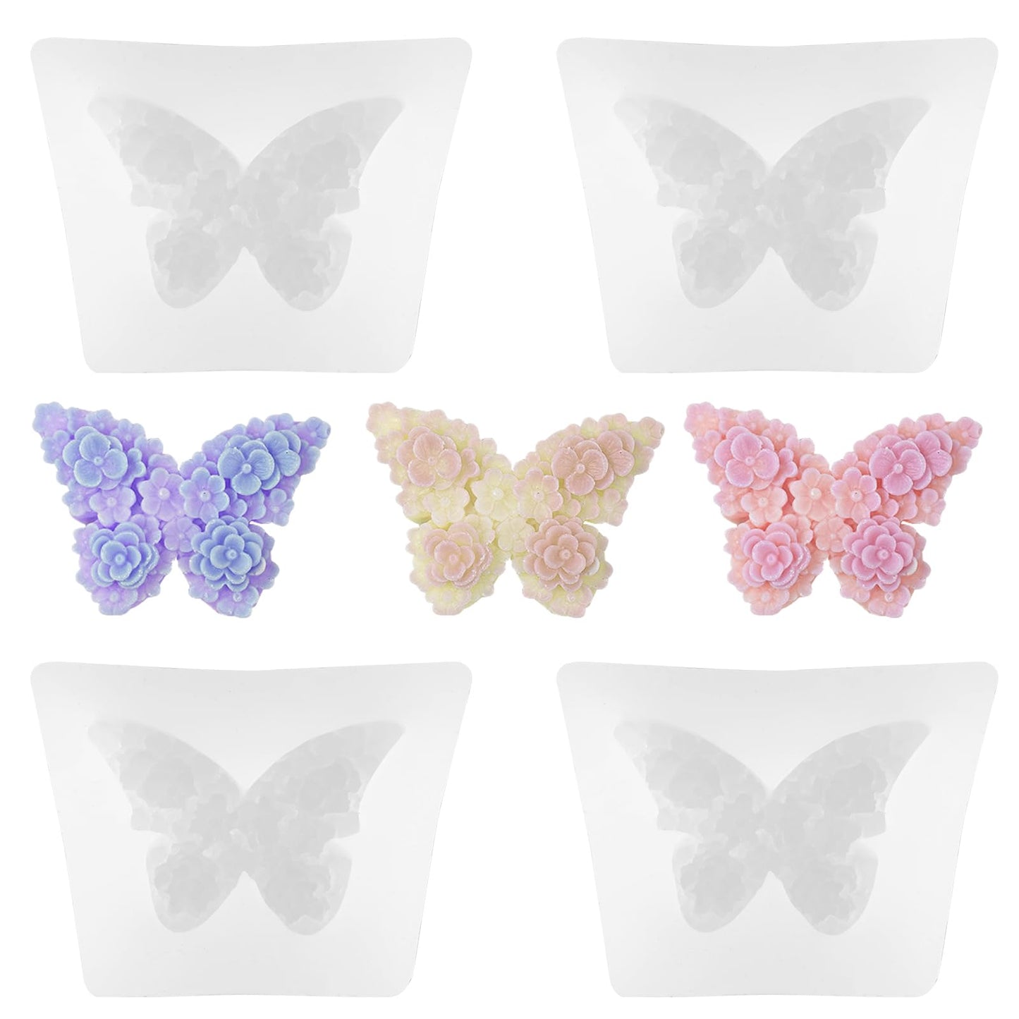 cobee 4Pcs 3D Flower Butterfly Silicone Molds, Floral Butterfly Candle Molds for Candle Making Silicone Mold for DIY Crafts Candle Making Plaster Soap Mould Fondant Cake Decoration Chocolate Molds