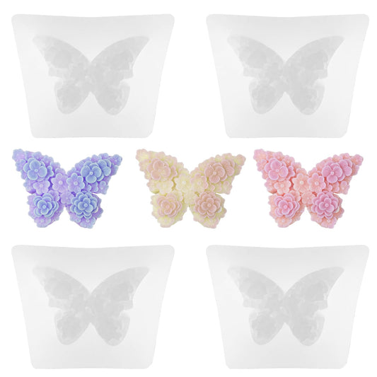 cobee 4Pcs 3D Flower Butterfly Silicone Molds, Floral Butterfly Candle Molds for Candle Making Silicone Mold for DIY Crafts Candle Making Plaster Soap Mould Fondant Cake Decoration Chocolate Molds