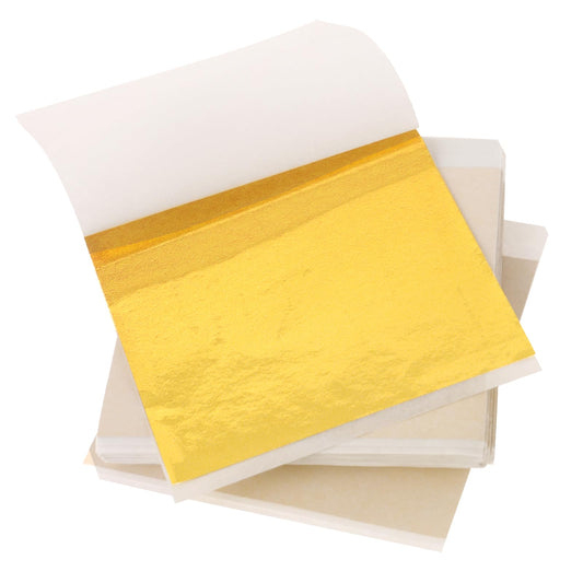 Bewudy 100 Pcs Imitation Gold Leaf Sheets, Gold Foil Paper for Art, Gilding, Crafting, Paintings, Home Furniture Decoration, Nail DIY Arts(100)