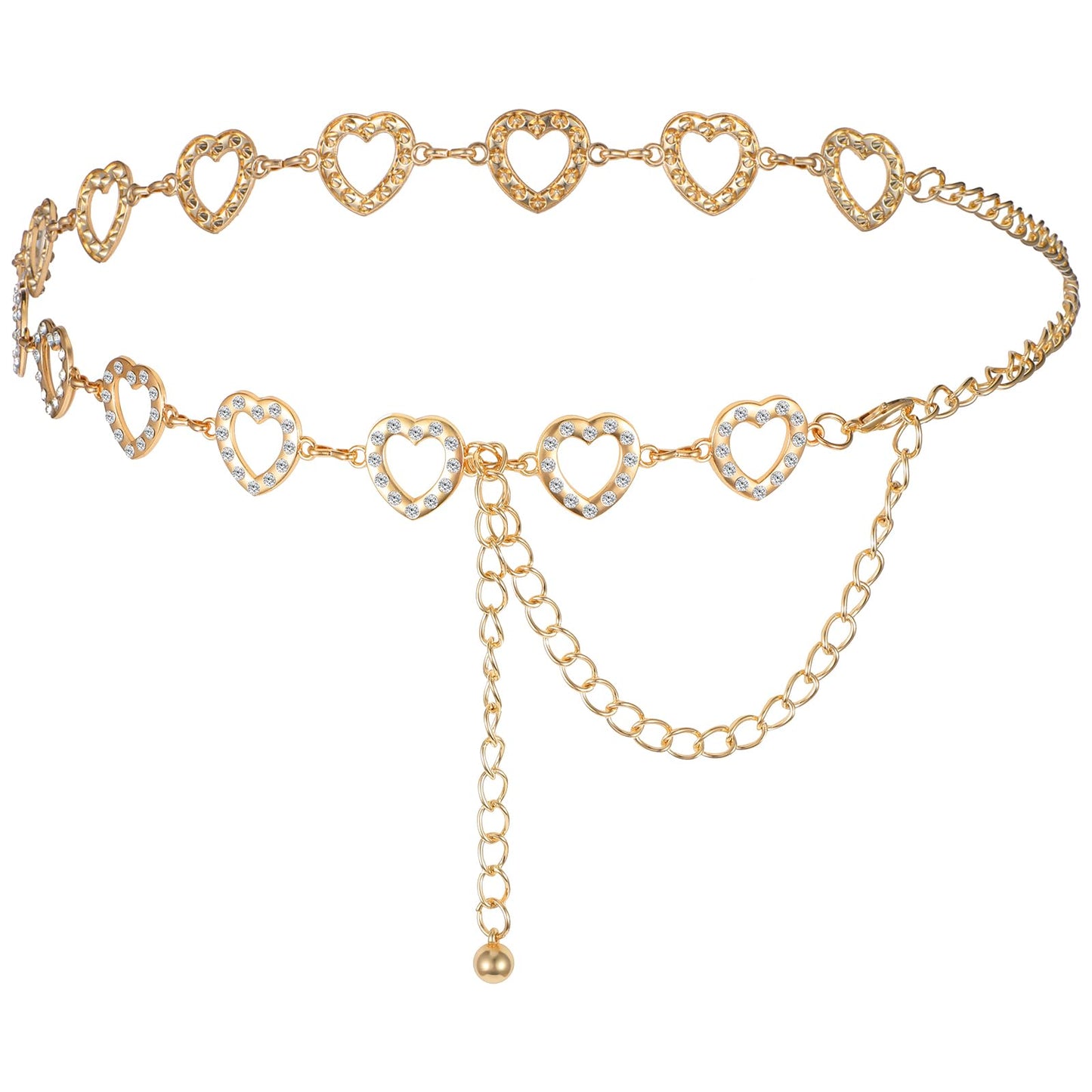 GEEHUA Women Rhinestone Chain Belt, Crystal Link Belt Metal Dress Belt Skinny Waist Chain Belt for Dresses Jeans(Gold)