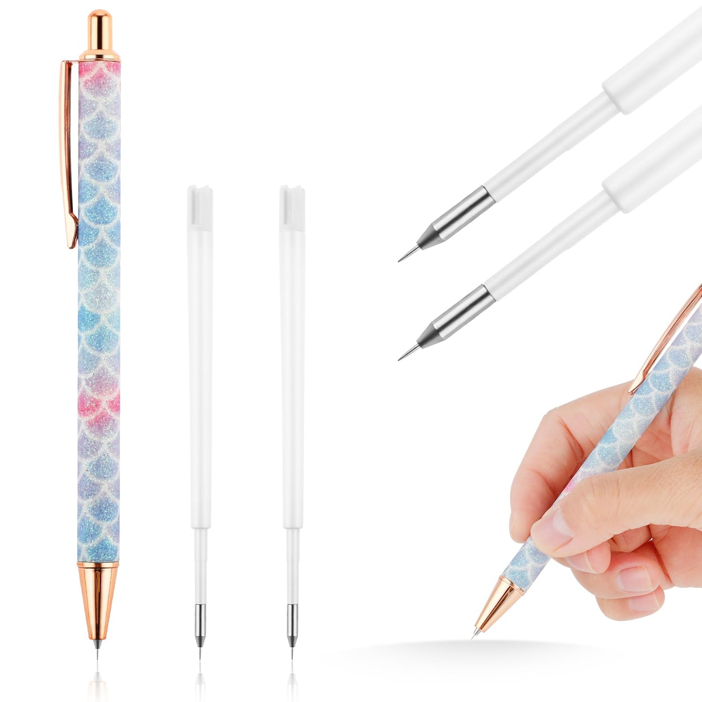 cobee Bling Art Drawing Pens, 1 Pack Retractable Craft Engraving Pens with 2 Pack Replacement Refills Cute DIY Art Hobby Paper Painting Pens Creative Carving Tool for School Supplies(Fish Scales)