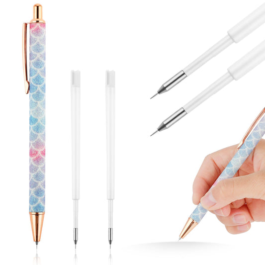cobee Bling Art Drawing Pens, 1 Pack Retractable Craft Engraving Pens with 2 Pack Replacement Refills Cute DIY Art Hobby Paper Painting Pens Creative Carving Tool for School Supplies(Fish Scales)