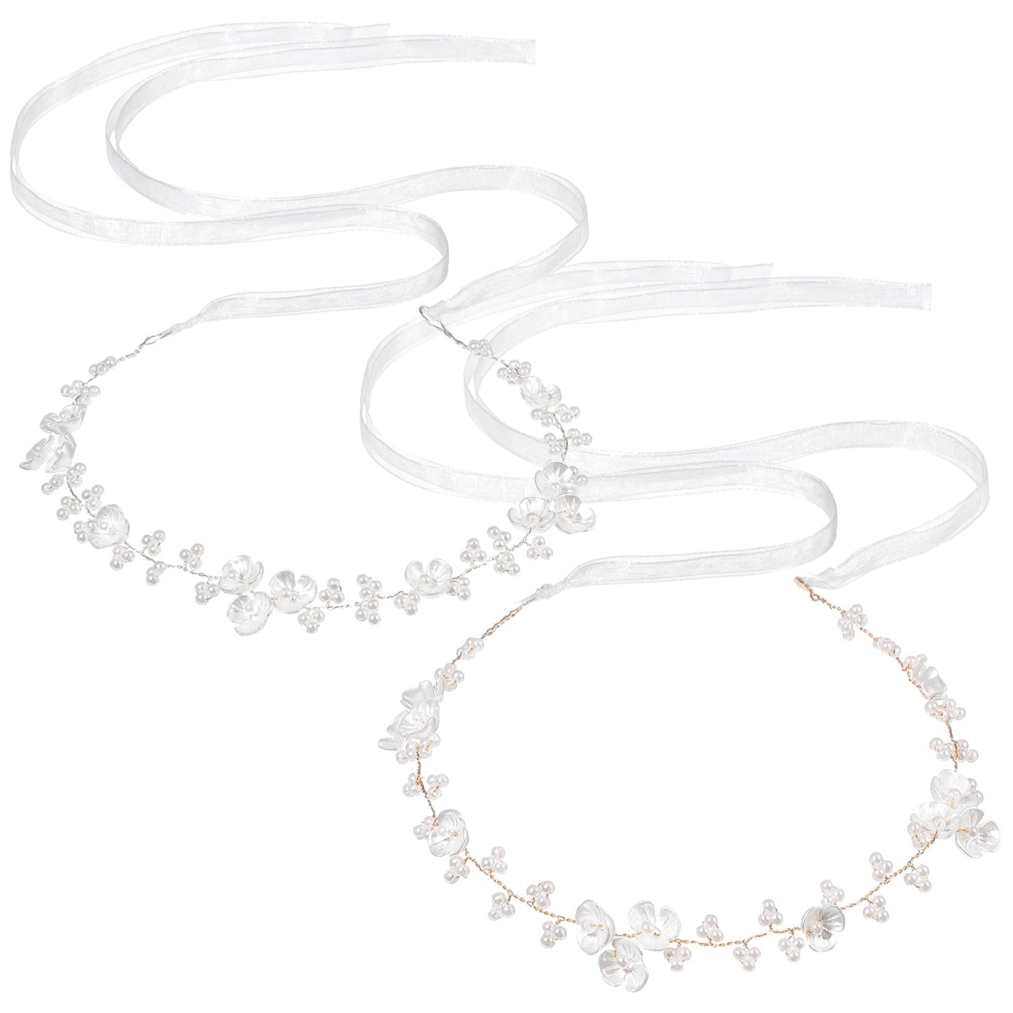 MBAIYO 2Pcs Flower Girl Hair Accessory, Pearl Flower Girl Headpiece Adjustable Wedding Headband for Girls Wedding Birthday Party First Communion Head Crown for Women