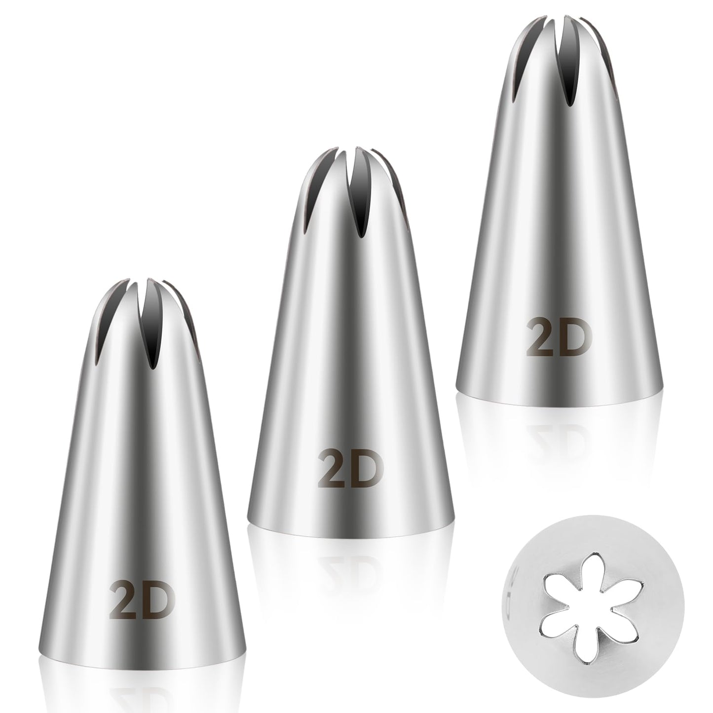 Giantree 3 PCS 2D Cake Piping Nozzle Tips, Stainless Steel Large Piping Tips Cake Decorating Tools for Buttercream Icing Birthday Cake Cupcake DIY Baking Supplies