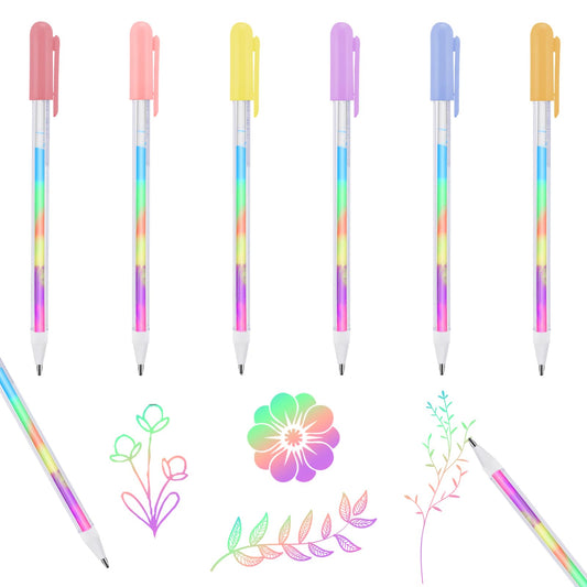 Andibro 6 Colored Mixing Rainbow Ballpoint Pen Set, Magic Neon Gel Ink Pens, Kawaii 0.8mm Multicolor Pen for Adults Coloring Books Drawing Doodle Crafts Scrapbooking Journal(6)