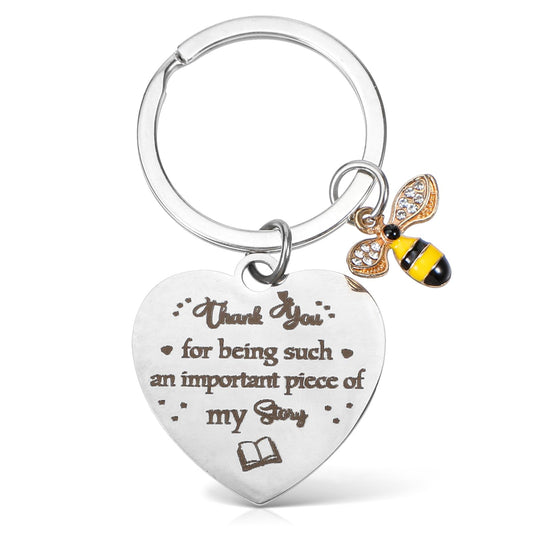 AOZUO Farewell Gift Teacher, Gift Teacher, Teacher Keyring with Bee Motif, Thank You Gifts, Cute Key Ring, Inspirational for Women, Men, Friends, Birthday, Thanksgiving Day, silver