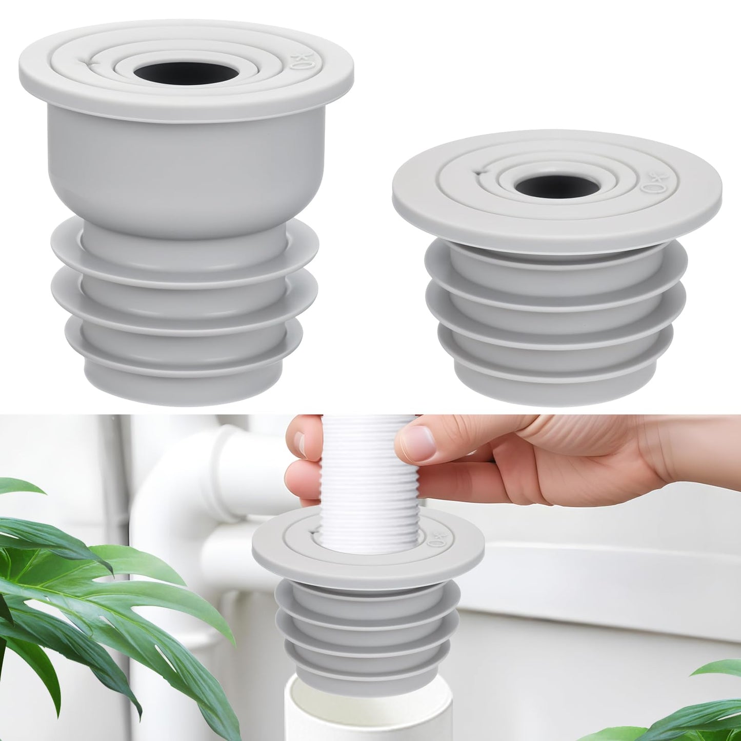 WJIAAA Washing Machine Pipe Seal, Pack of 2 Sealing Plugs for Drain Pipe, Drain Hose Seal, Grey, Washing Machine Drain Hose Seal for Home, Kitchen, Bathroom, 35-40 mm, 45 mm - 50 mm