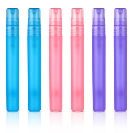 Amaxiu Mini Portable Spray Bottles, Refillable Perfume Bottle Travel Size Small Empty Sample Container Plastic Frosted Atomizer for Water Perfume Hair, 6Pcs, 10ml/0.34 oz(Multicolor)